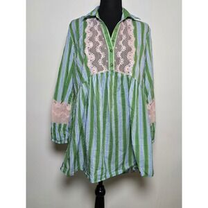 Anthropologie Long-Sleeve Lace-Inset Swing Mini Dress Tunic XS cottagecore  boho